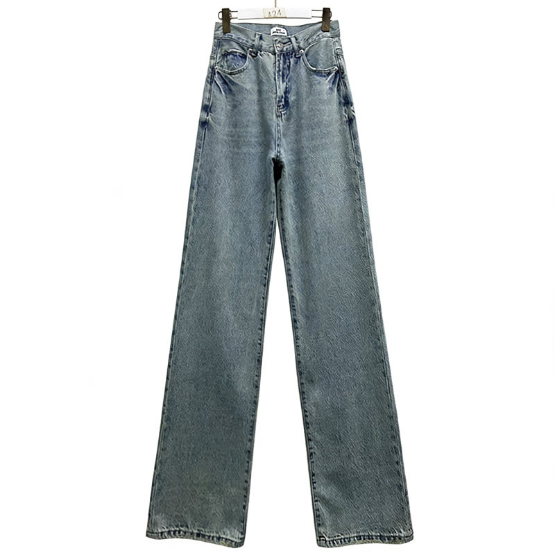 时尚水洗高腰做旧百搭直筒牛仔裤