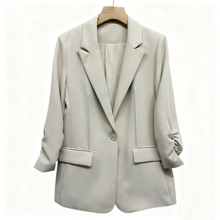 新款女装长袖休闲百搭中长款修身西服上衣七分袖一粒扣西装外套