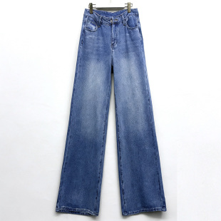 水洗高腰磨白阔腿牛仔裤 女装 180高个子新款 外贸原单175