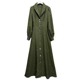 外贸原单170高个子新款时尚女装长袖百搭单排扣宽松连衣裙