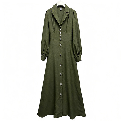 长袖百搭单排扣宽松连衣裙