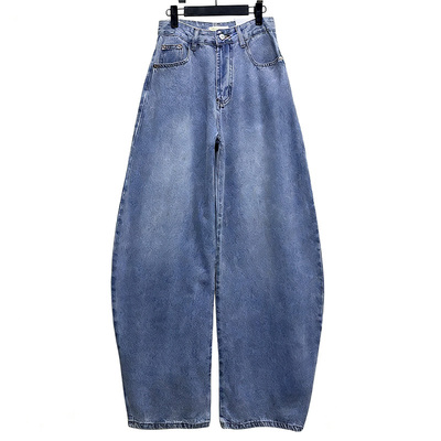 高腰磨白百搭弯刀裤牛仔裤