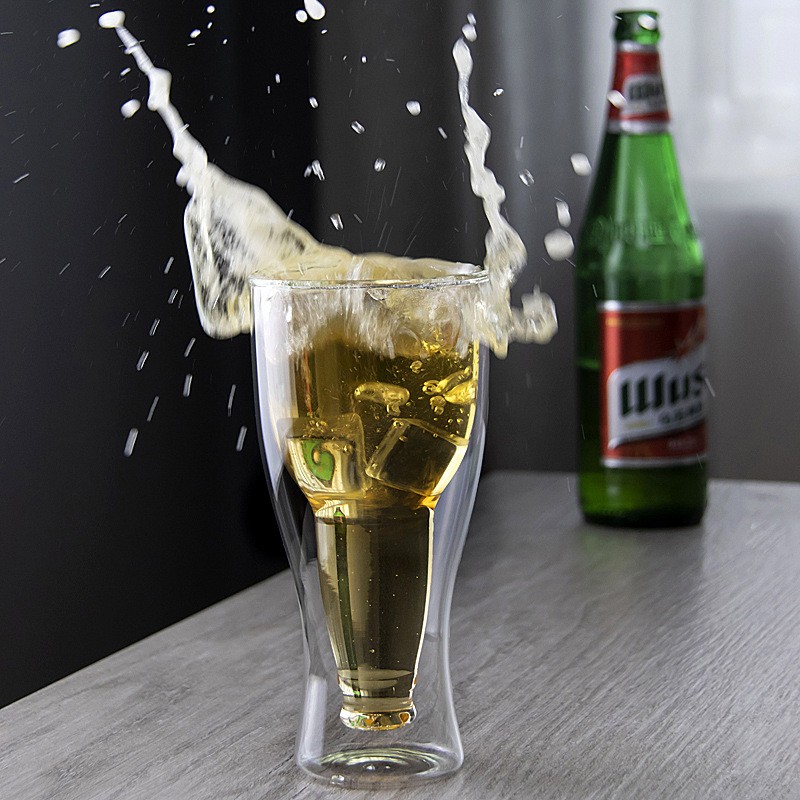 德国进口个性双层透明耐热玻璃创意水杯 啤酒杯 茶杯 快乐翻转果