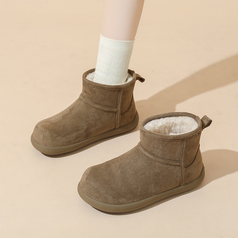 进口厚底短筒雪地靴保暖加绒仿皮毛一体雪地靴棉鞋冬迪普短靴