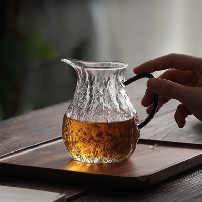 德国进口日式玻璃公道杯小号锤纹泡茶公杯带把手柄分茶器日本功夫