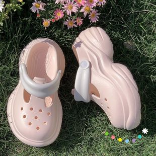 厚底洞洞鞋 EVA防滑沙滩增高包头凉鞋 日式 女款 外穿 拖鞋 女夏季