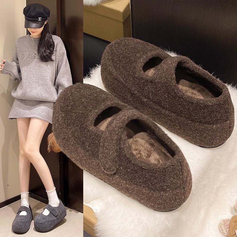 进口小个子内增高棉鞋5CM毛毛鞋加绒玛丽珍鞋勃肯鞋女秋冬季保暖