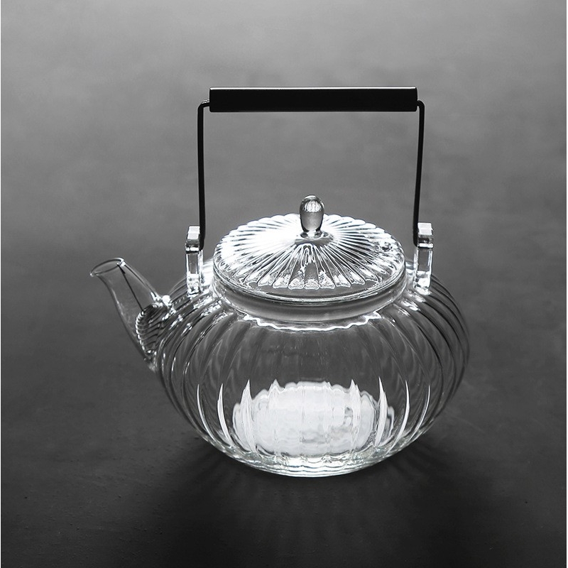 德国进口生产玻璃茶具鹤首手持铜提梁煮茶壶 电陶炉加热烧水壶