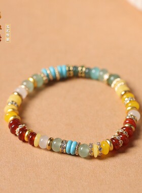 进口彩虹糖玉髓琉璃手串民族风创意设计手链森系饰品礼物松石货源