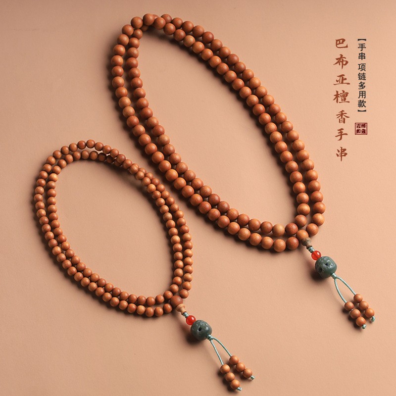 进口巴布亚檀香木108颗木质中国风禅意佛珠手串念珠项链男女直播