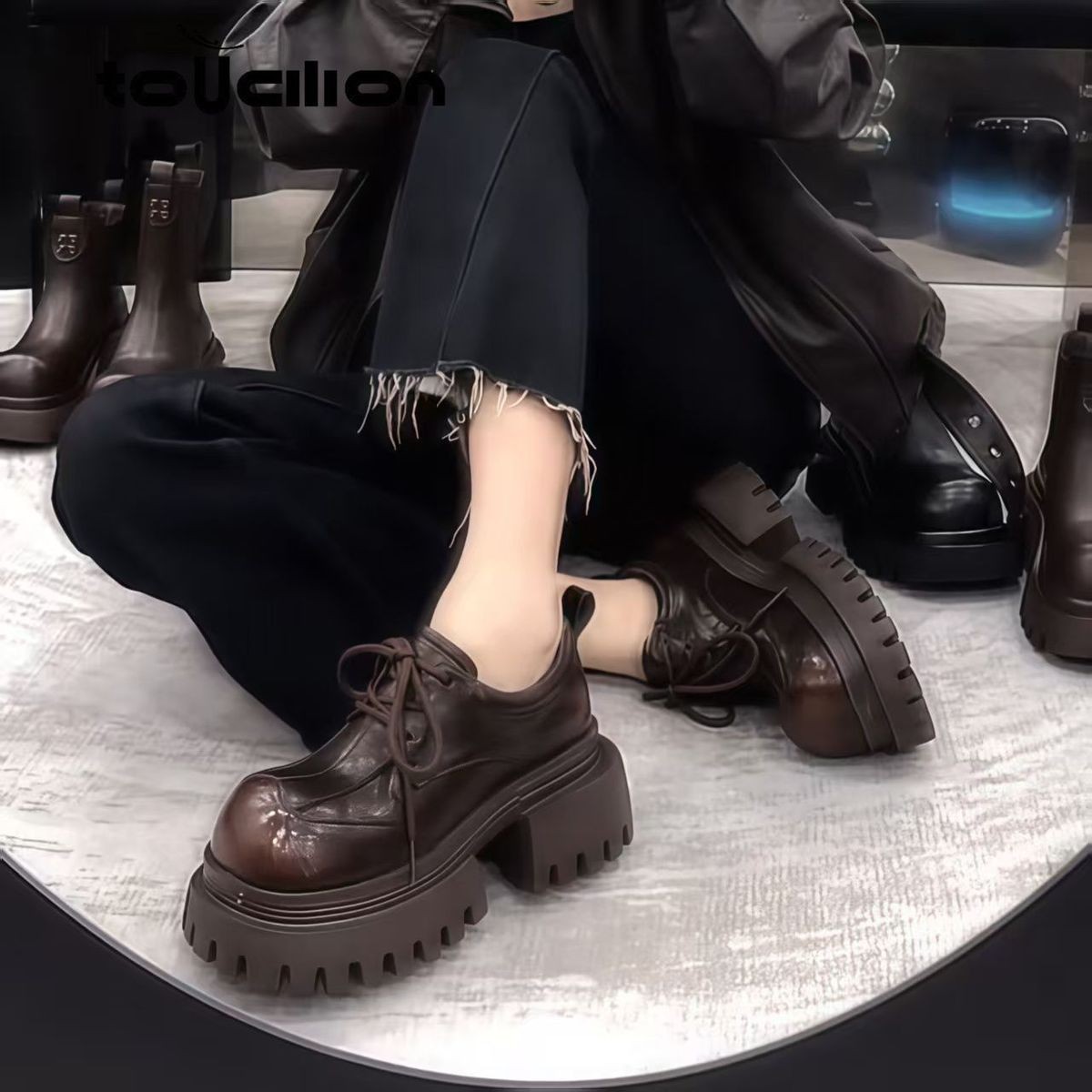 进口防滑爆款厚底单鞋女2025秋冬新款系带小皮鞋英伦JK配裙显瘦乐