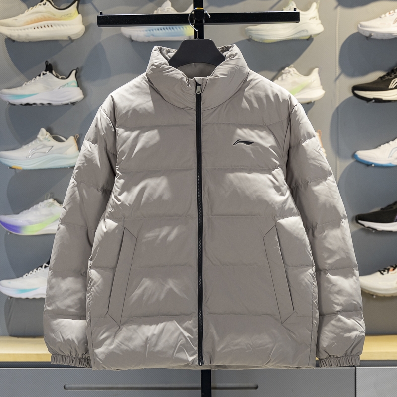 李宁保暖立领男子防泼水短羽绒服