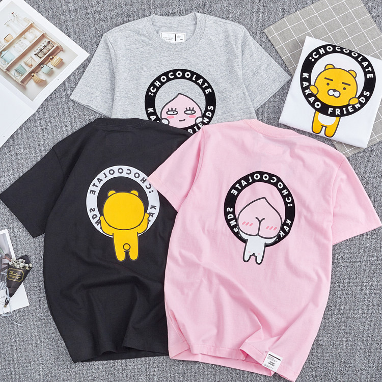 Ryan小熊chocoolate夏短袖男女t恤亲子情侣款kakao桃子卡通印花