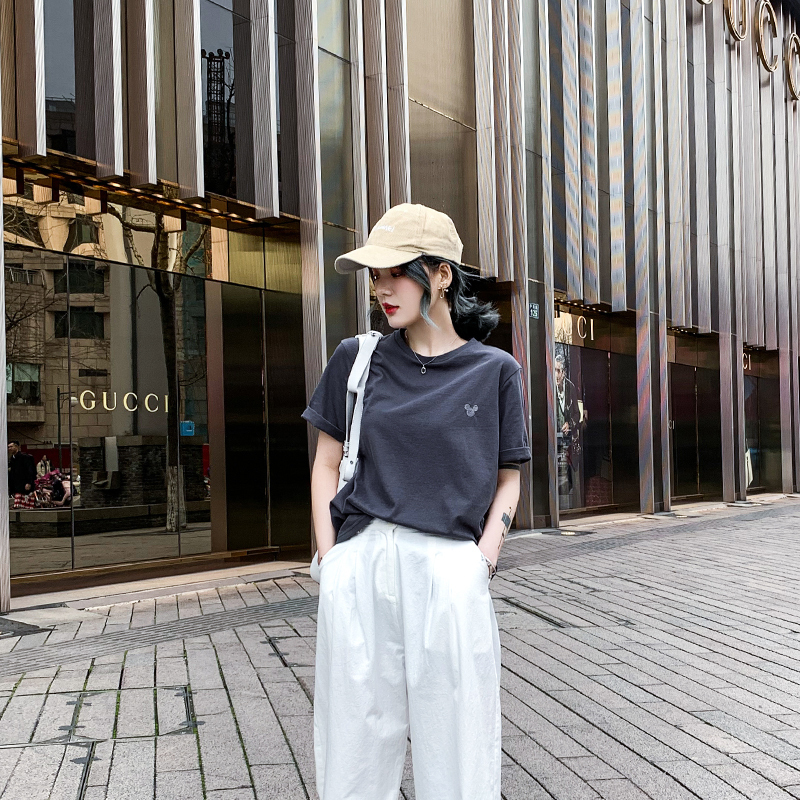 2020春夏新款圆领上衣宽松打底bf灰色米老鼠刺绣纯棉女短袖T恤潮|ruв категории Женская одежда, футболка - от Buy2taobao.com для оказания профессиональной услуги покупки агента Taobao