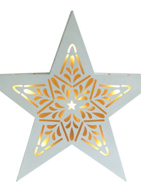 Christmas圣诞节白色木制五角星LED灯装饰礼品摆件简约36cm包邮