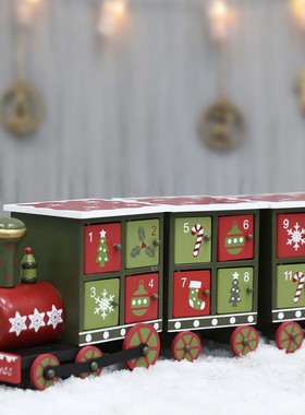 christmas圣诞节美式火车倒计时日历24抽屉糖果盒装饰品40cm包邮