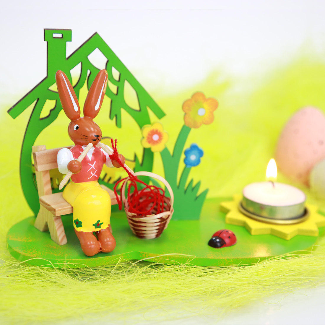 easter bunny复活节手绘兔子木烛台装饰品摆件儿童礼物 兔子平台