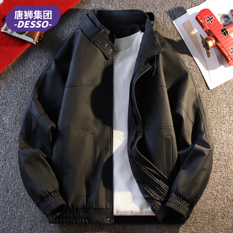 唐狮集团DESSO美式潮牌机车pu皮衣外套男士2025秋季新款翻领外套