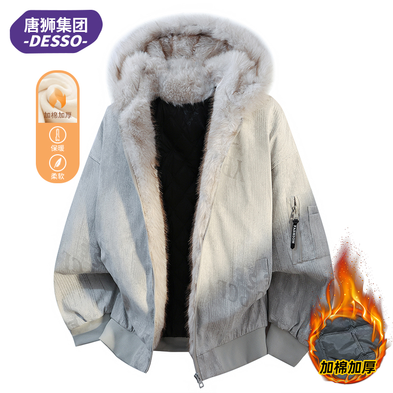 唐狮集团DESSO加棉外套男秋冬季座山雕夹克男棉服冬装麂皮绒保暖