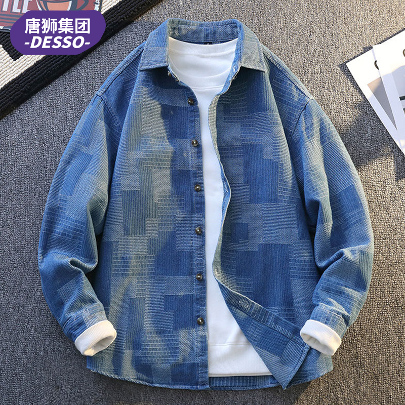 唐狮集团DESSO男士春季夹克2025高级格子美式休闲宽松长袖衬衫
