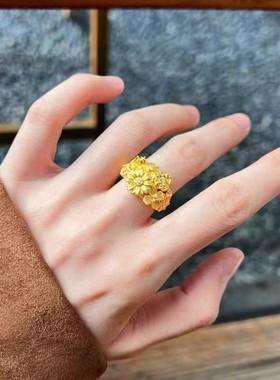 花团锦簇 新中式复古风金色繁花戒指 S925银镀金+锆石 高级感轻奢