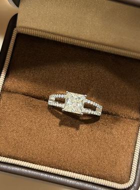 S925纯银 爆闪正方钻戒双排钻设计感高级感仿真钻微黄精致