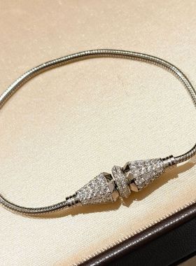 S925纯银 子弹头蛇骨链手链高级感满钻轻奢鹿晗同款