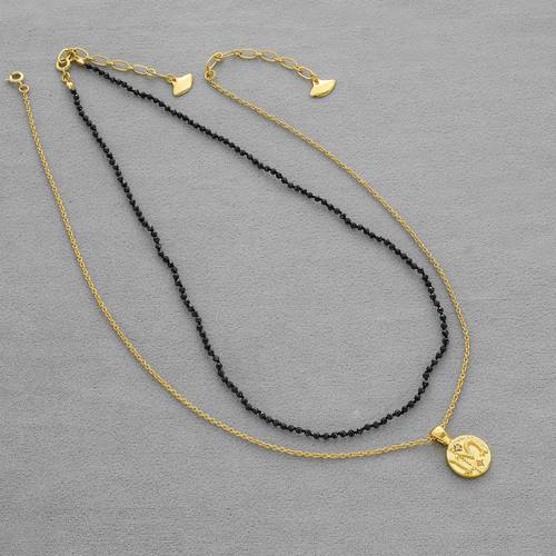 CCP家W字母印章系列项链 简约时尚小众叠戴印章黑尖晶串珠锁骨链