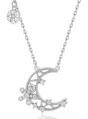 ins风项链S925银锆石星月雪花