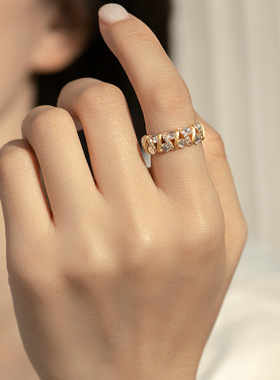 法式纯银拉丝锆石戒指女 轻奢时尚镂空设计感指环跨境爆款欧美风