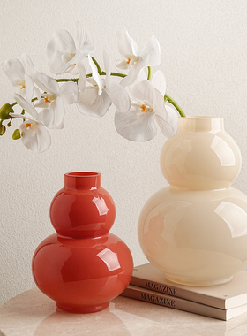 中古花瓶高级感艺术玻璃摆件轻奢葫芦花器客厅玄关餐桌插花装饰品