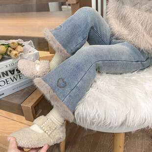 女童加绒牛仔裤冬季儿童一体绒加厚裤子宝宝秋冬装外穿百搭喇叭裤