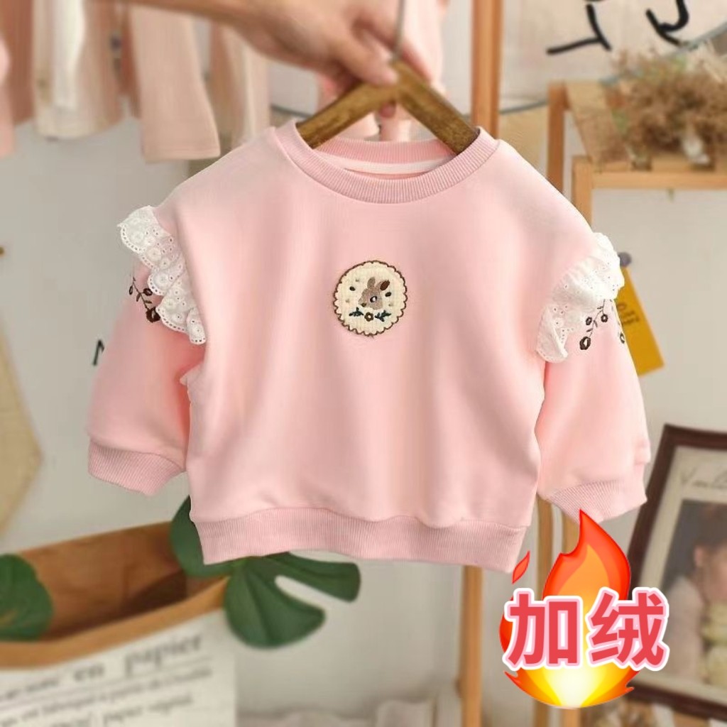 女童加绒卫衣儿童2025新款秋冬宝宝加绒打底衫小童加厚外穿上衣