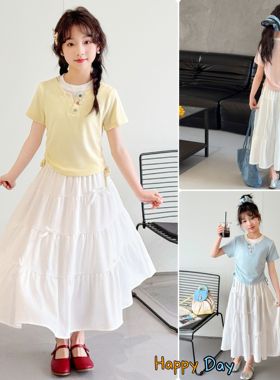 女童白色半身裙秋季2026新款儿童裙子15中学生少女大童长裙大裙摆
