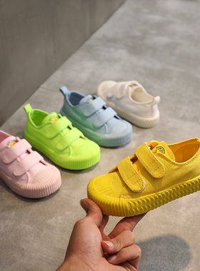 Rase Duck男童女宝宝春季儿童饼干帆布鞋纯白色软底童鞋