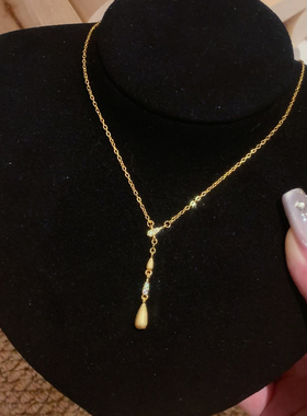 paula时序  Y字拉丝悬浮水滴项链锁骨链 X001