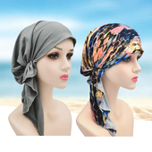 欧美风螺纹海盗头巾帽透气化疗帽子女士长尾帽时尚 条纹印花包头帽