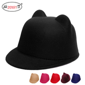 时尚 可爱猫耳朵亲子帽恶魔礼帽女秋冬仿呢保暖马术帽子户外骑士帽