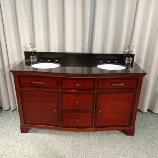 实木 材质：黑金大理石 板木结合 浴室柜 外贸单双盆洗手台