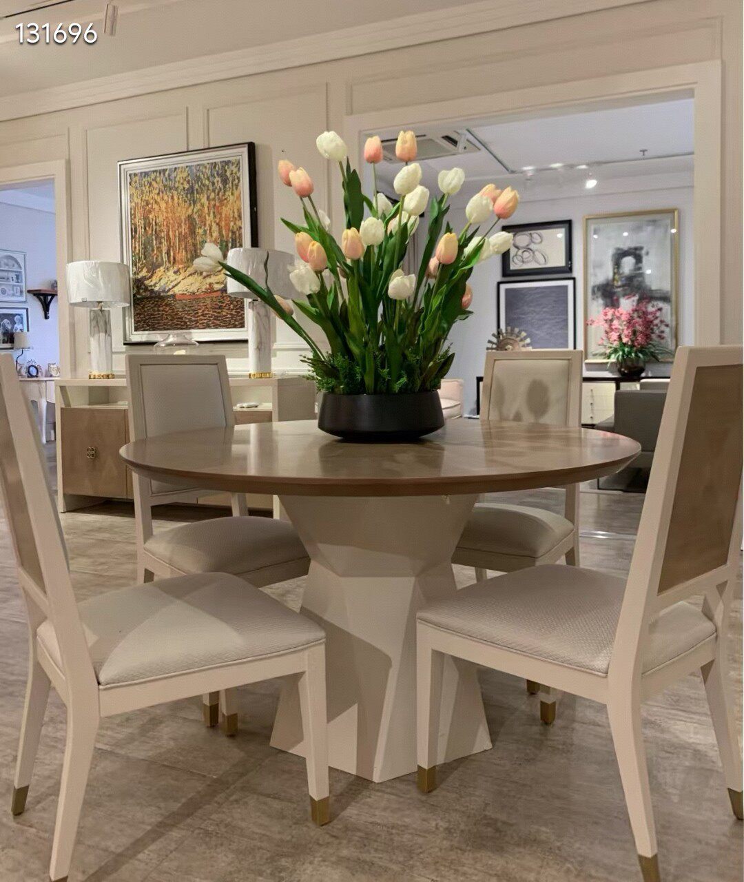 美式乡村圆餐桌餐台饭桌1.5/1.35圆台实木脚+环保板KOTO薄片+PU漆