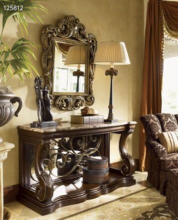 出口美国原单正品莱克星顿玄关台妆台LXT-653-972胡桃木+大理石