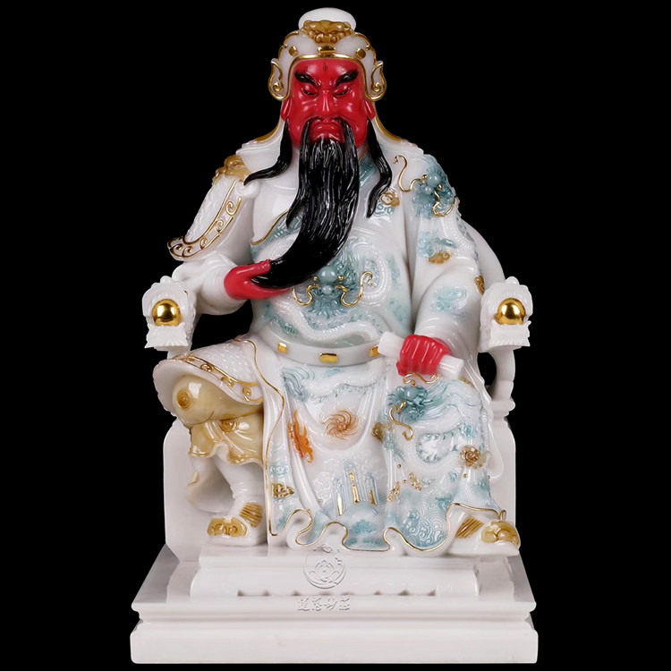 汉白玉佛像彩釉关公坐像关二爷关羽武财神看书关公关帝圣君神像