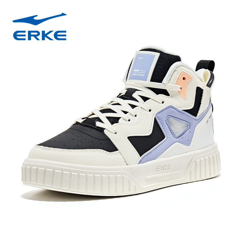 鸿星尔克女鞋高帮板鞋2022冬季新款厚底保暖鞋子潮滑板休闲运动鞋