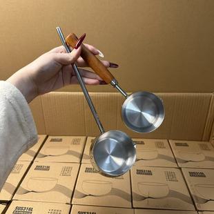 颜一好物 304不锈钢长柄平底锅木柄厨房热油炝油淋油小锅迷你奶锅