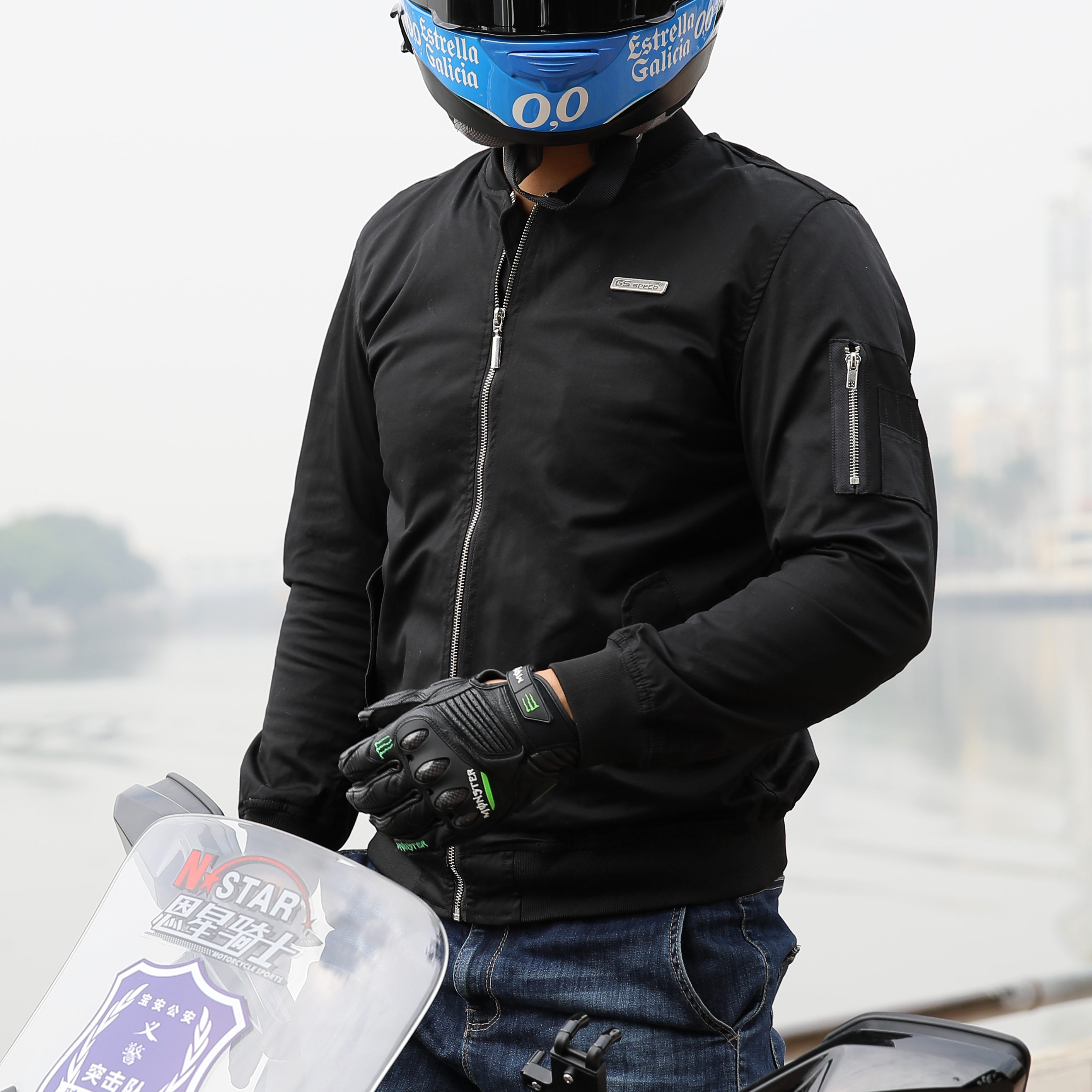 FREEYOGIN新款春秋季骑行服摩托车男防摔赛纯棉休闲机车服纯黑色