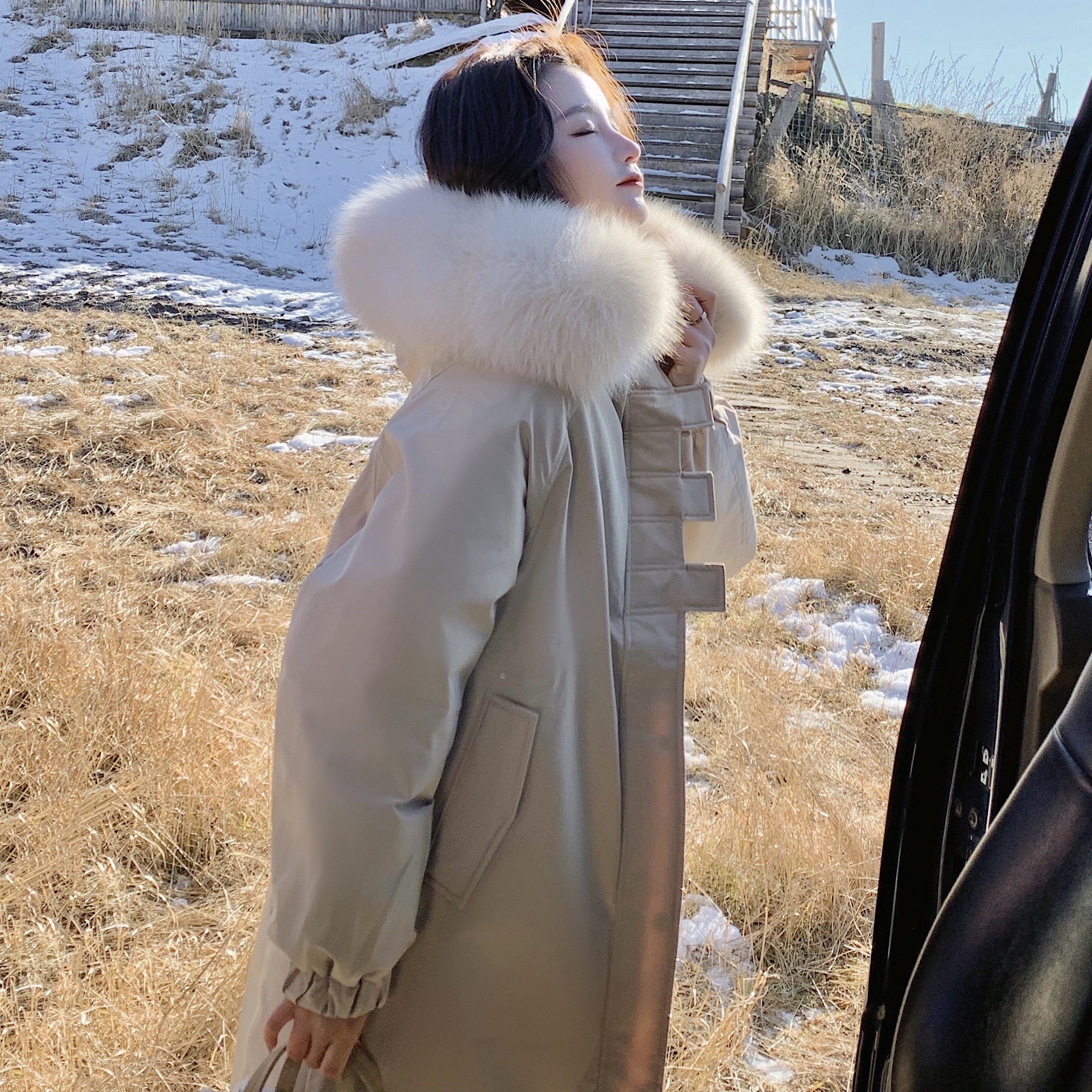 现货大毛领加厚中长款羽绒服163-6003-P195-控278图片