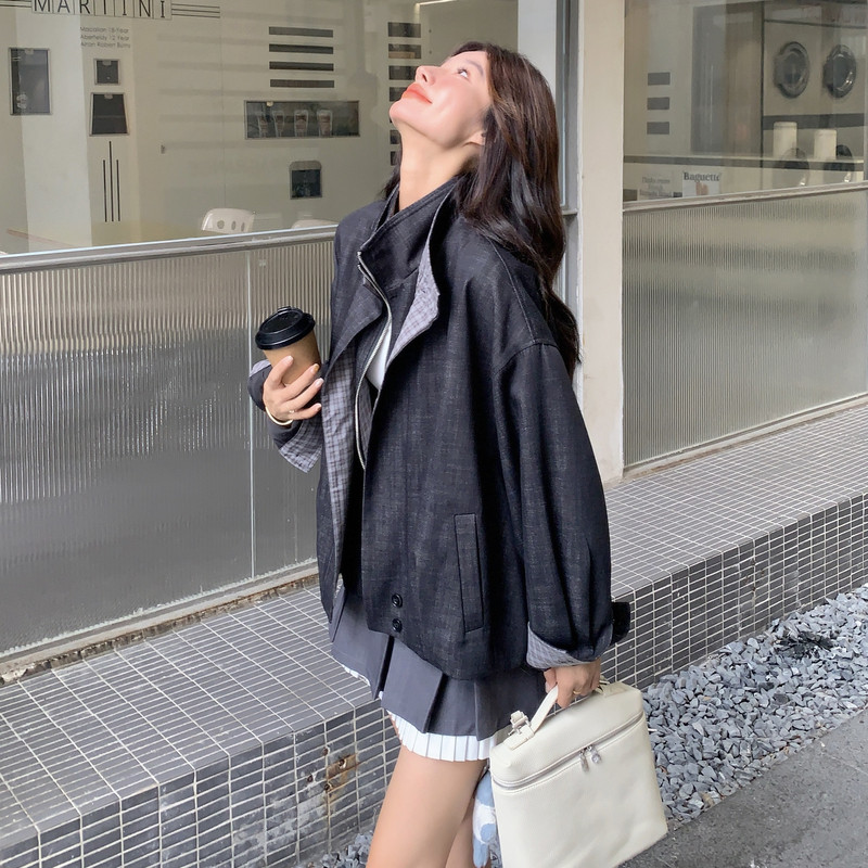 现货新款格纹拼接外套163-2536-P175-控258,女装短外套,拾菱