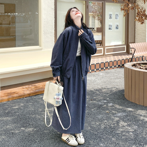 韩版休闲运动显瘦套装女2025秋季新款高级感上衣高腰半身裙两件套图片