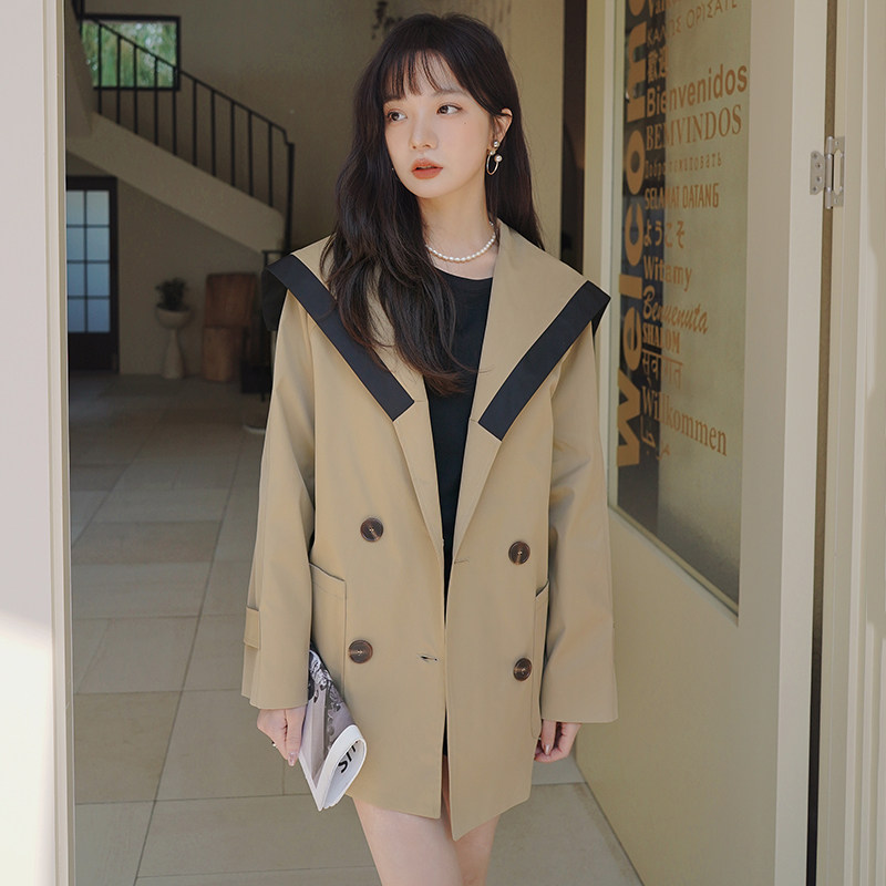 设计感小众海军领短款卡其色风衣外套女2025春秋新款休闲百搭上衣图片