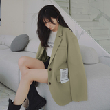 炸街绿色西装外套女韩系休闲设计感小众2025春秋新款宽松西服上衣，女装西装，拾菱